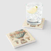 ヴィンテージスチームパンクフローラブルーホットエアバルーン ストーンコースター (横)