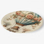 ヴィンテージスチームパンクフローラブルーホットエアバルーン ペーパープレート (アングル)