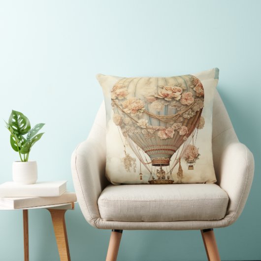 ヴィンテージスチームパンクフローラブルーホットエアバルーン(2) クッション (椅子)