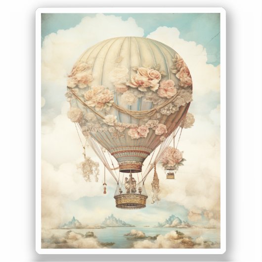 ヴィンテージスチームパンクフローラブルーホットエアバルーン(2) シール (正面)