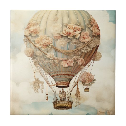ヴィンテージスチームパンクフローラブルーホットエアバルーン(2) タイル (正面)