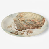 ヴィンテージスチームパンクフローラブルーホットエアバルーン(2) ペーパープレート (アングル)