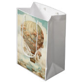 ヴィンテージスチームパンクフローラブルーホットエアバルーン(2) ミディアムペーパーバッグ (正面アングル)