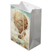 ヴィンテージスチームパンクフローラブルーホットエアバルーン(2) ミディアムペーパーバッグ (裏面アングル)