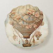 ヴィンテージスチームパンクフローラブルーホットエアバルーン(2) ラウンドクッション (裏面)