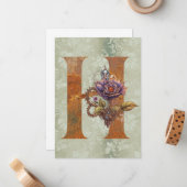 ヴィンテージスチームパンクフローラレターHノートカード ノートカード (正面/裏面インサイチュ)