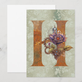 ヴィンテージスチームパンクフローラレターHノートカード ノートカード