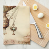 ヴィンテージスチームパンクフローラ熱気球 キッチンタオル (四つ折り)