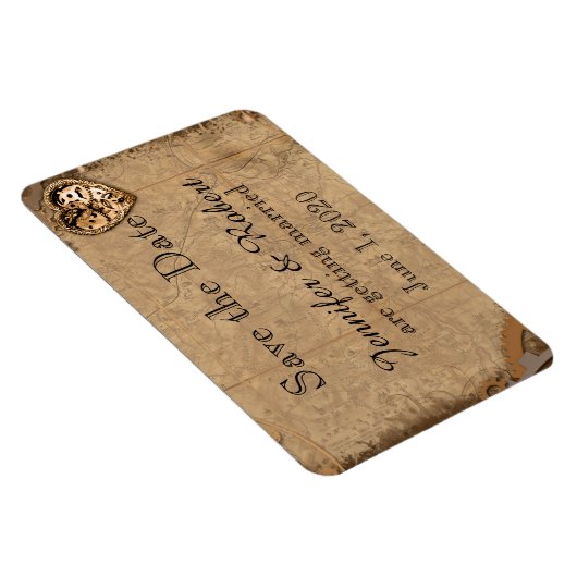 ヴィンテージスチームパンクブライド結婚式日付を保存 マグネット (右側)