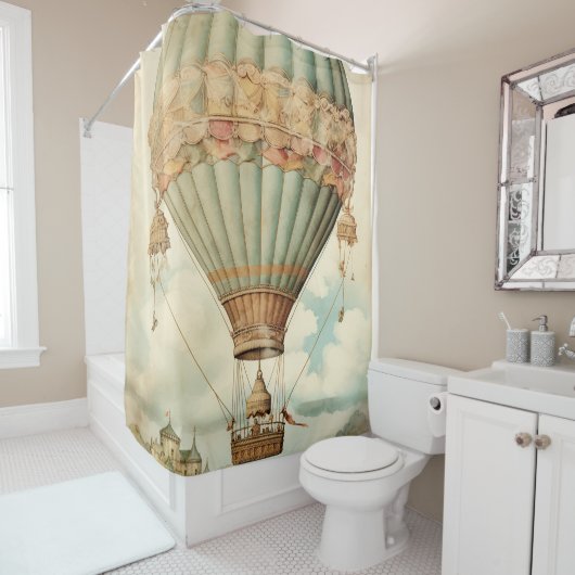 ヴィンテージスチームパンクブルーホットエアバルーン シャワーカーテン (インサイチュ)