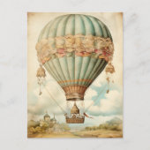 ヴィンテージスチームパンクブルーホットエアバルーン ポストカード (正面)
