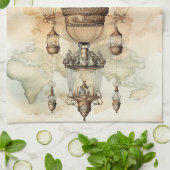 ヴィンテージスチームパンクブルーホットエアバルーン(2) キッチンタオル (折り畳み)