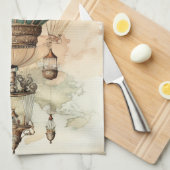 ヴィンテージスチームパンクブルーホットエアバルーン(2) キッチンタオル (四つ折り)