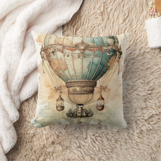 ヴィンテージスチームパンクブルーホットエアバルーン(2) クッション (ブランケット)