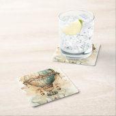 ヴィンテージスチームパンクブルーホットエアバルーン(2) スクエアペーパーコースター (インサイチュ)