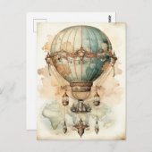 ヴィンテージスチームパンクブルーホットエアバルーン(2) ポストカード (正面/裏面)