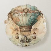 ヴィンテージスチームパンクブルーホットエアバルーン(2) ラウンドクッション (裏面)