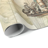 ヴィンテージスチームパンクブルーホットエアバルーン(2) ラッピングペーパー (ロールコーナー)