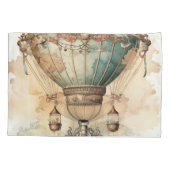 ヴィンテージスチームパンクブルーホットエアバルーン(2) 枕カバー (裏面-左)