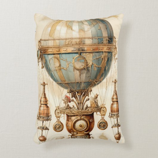 ヴィンテージスチームパンクブルーホットエアバルーン(3) アクセントクッション (正面(垂直))