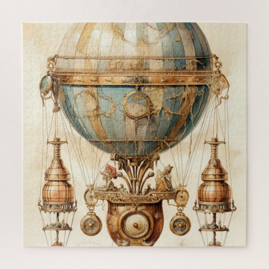 ヴィンテージスチームパンクブルーホットエアバルーン(3) ジグソーパズル (縦)