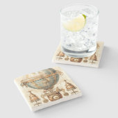 ヴィンテージスチームパンクブルーホットエアバルーン(3) ストーンコースター (横)