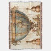 ヴィンテージスチームパンクブルーホットエアバルーン(3) スローブランケット (正面縦)