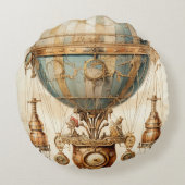 ヴィンテージスチームパンクブルーホットエアバルーン(3) ラウンドクッション (裏面)