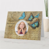 ヴィンテージスチームパンクブルー蝶オンパーチメント カード (正面)