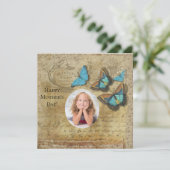 ヴィンテージスチームパンクブルー蝶オンパーチメント カード (スタンド正面)