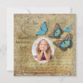 ヴィンテージスチームパンクブルー蝶オンパーチメント カード (正面)