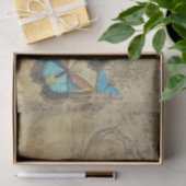 ヴィンテージスチームパンクブルー蝶オンパーチメント 薄葉紙 (ギフト)