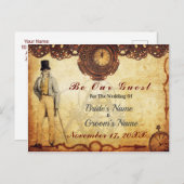 ヴィンテージスチームパンク日付を保存ロマンス時計Cogs 案内ポストカード (正面/裏面)