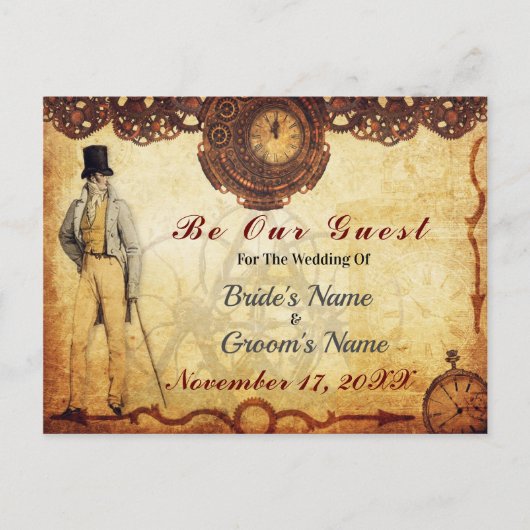 ヴィンテージスチームパンク日付を保存ロマンス時計Cogs 案内ポストカード (正面)