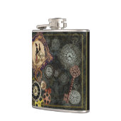 ヴィンテージスチームパンク時計加工機械模様アート フラスク (左)