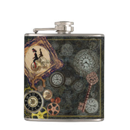 ヴィンテージスチームパンク時計加工機械模様アート フラスク