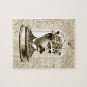 ヴィンテージスチームパンク時計用脳、口ひげ男 ジグソーパズル (横)