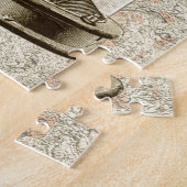 ヴィンテージスチームパンク時計用脳、口ひげ男 ジグソーパズル (側面)