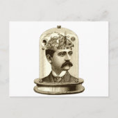 ヴィンテージスチームパンク時計用脳、口ひげ男 ポストカード (正面)