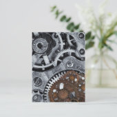 ヴィンテージスチームパンク機械ギアメタルコグホイール ポストカード (スタンド正面)