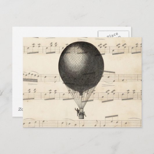 ヴィンテージスチームパンク熱気球飛行船 ポストカード (正面/裏面)