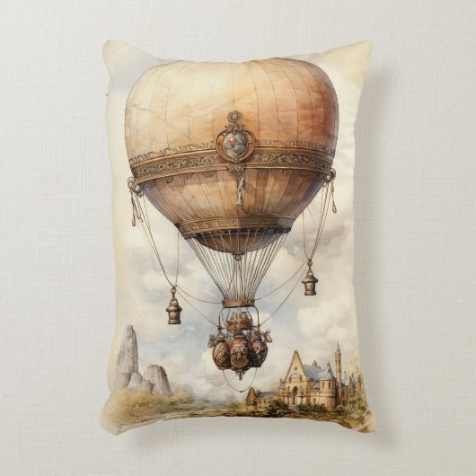 ヴィンテージスチームパンク熱気球 アクセントクッション (正面(垂直))