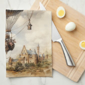 ヴィンテージスチームパンク熱気球 キッチンタオル (四つ折り)