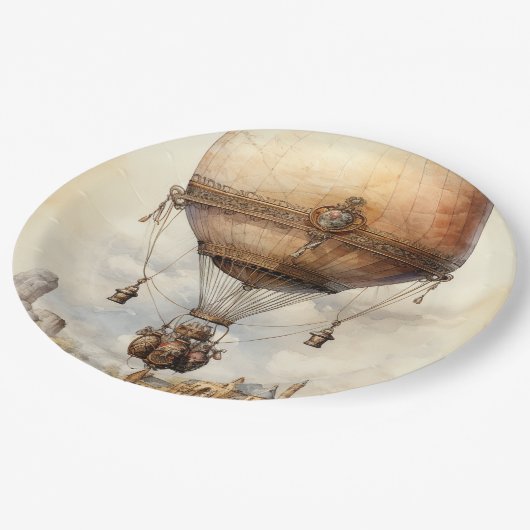 ヴィンテージスチームパンク熱気球 ペーパープレート (アングル)