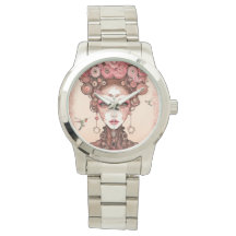 ヴィンテージスチームパンク美しい顔ピンクオンメタル