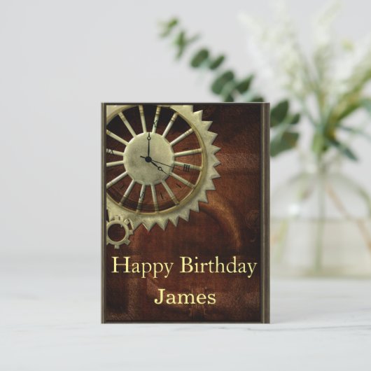 ヴィンテージスチームパンク誕生日 ポストカード (スタンド正面)