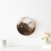 ヴィンテージスチームパンク鉄道アンティーク蒸気機関車 ラウンド壁時計 (ホーム)