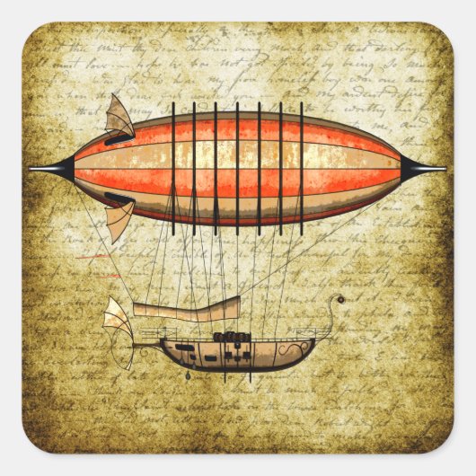 ヴィンテージスチームパンク飛行船 スクエアシール (正面)
