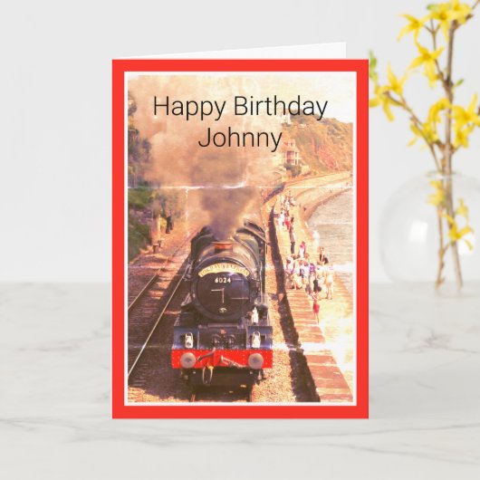 ヴィンテージスチームロック、ハッピーバースデーパーソナライズされた、 カード (黄色い花)