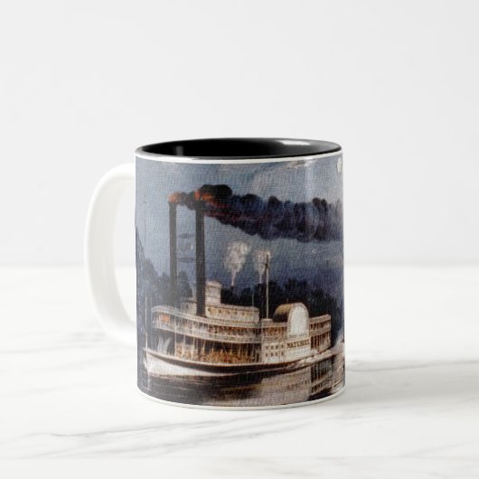 ヴィンテージスティームボートレーシングのミシシッピ川 ツートーンマグカップ (正面左)